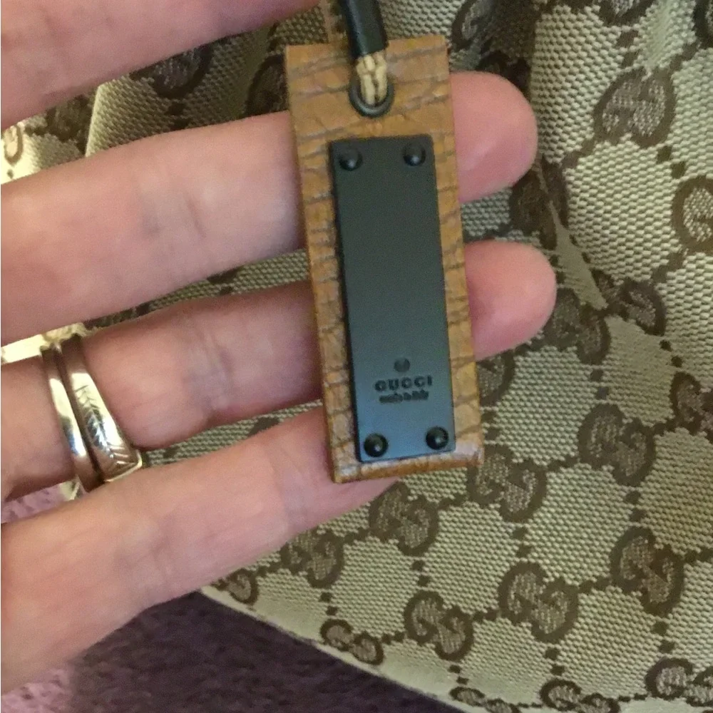 Vintage Authentic GG Pattern Leather Trim Large Gucci Tote Bag - Picture 5 of 15